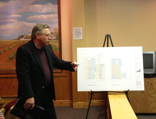 Woolworth building could see Riverhead IDA tax breaks PAUL SQUIRE PHOTO | Architect Martin Sendlewski presents the plans for the Woolworth building at the Riverhead IDA meeting Monday evening.