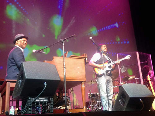 Booker T, left, along with lead guitarist of the Booker T Band, Vernon “Ice” Black.
