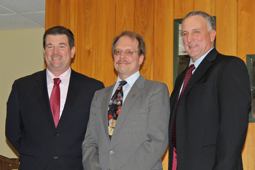 Long Island Farm Bureau Board member Robert Nolan with Daniel Gilrein and Mark Zaweski during a press conference prior to the gala. (Credit: Carrie Miller)