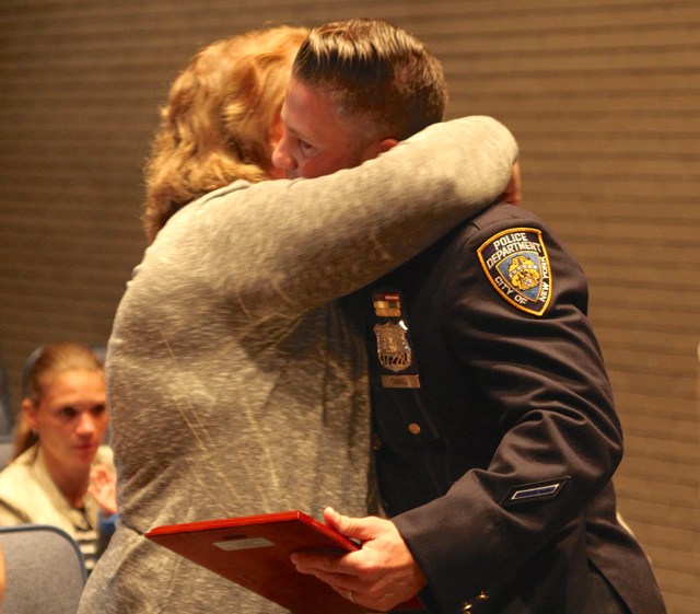 Jackie Powell thanking Christopher Canale for saving her mother's life.