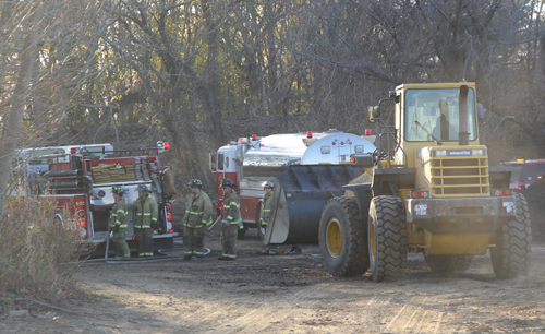 CARRIE MILLER PHOTO | About 40 fire department volunteers responded to the scene of a mulch fire Saturday afternoon.
