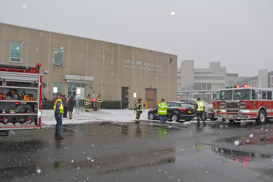The scene of a fire at the county center in Riverside on Monday. (Credit: Carrie Miller)