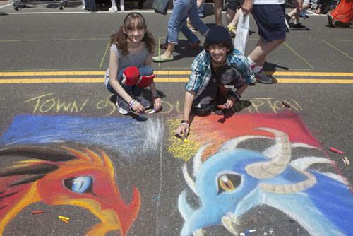 Christina Lettick, 16, of Port Jefferson works on 'Fire and Ice' with friend Kurt Librandi, 16, also of Port Jefferson. (Credit: Katharine Schroeder)