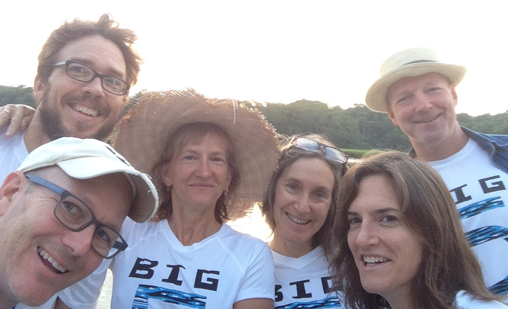 Laurie Olinder (wearing hat) and the rest of her six person swim team.