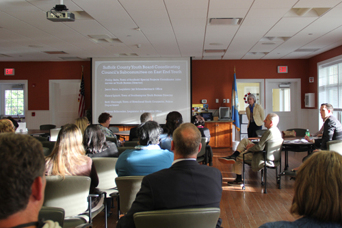 Nancy Lynott, Youth Bureau director for Southampton Town leading the discussion Thursday evening. (Credit: Carrie Miller)