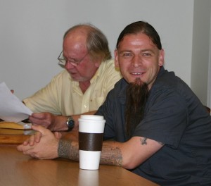 KRISTINA LANGE PHOTO | Shelter Island Ferry Advisory Committee members John Needham (left) and Mike Galluscio at a brief forum Thursday night on North Ferry's pending application for rate hikes.