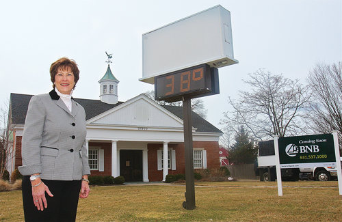 BARBARAELLEN KOCH PHOTO | Bridgehampton National Bank Mattituck branch manager Deborah Orlowski and her employees will be moving into the former SCNB building on the Main Road in Mattituck this summer after it is remodeled.