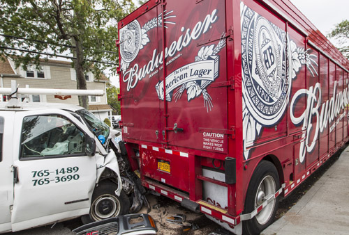 Van into Budweiser truck in Southold Southold police, Budweiser truck
