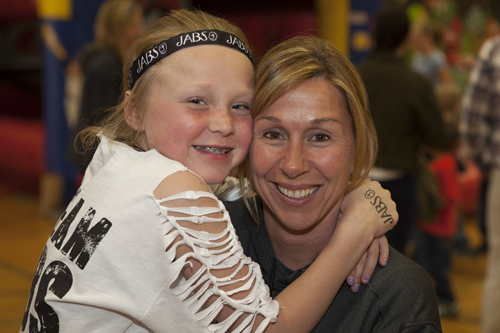 Camryn Koke with her mom Jennifer at Friday's fundraiser. (Credit: Katharine Schroeder)
