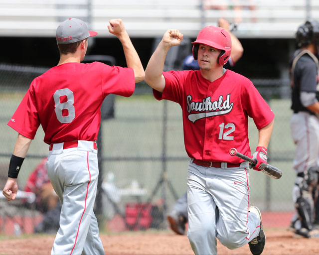 Alexander Poliwoda hit a solo home run in the first inning against Tuckahoe. (Credit: Daniel De Mato)