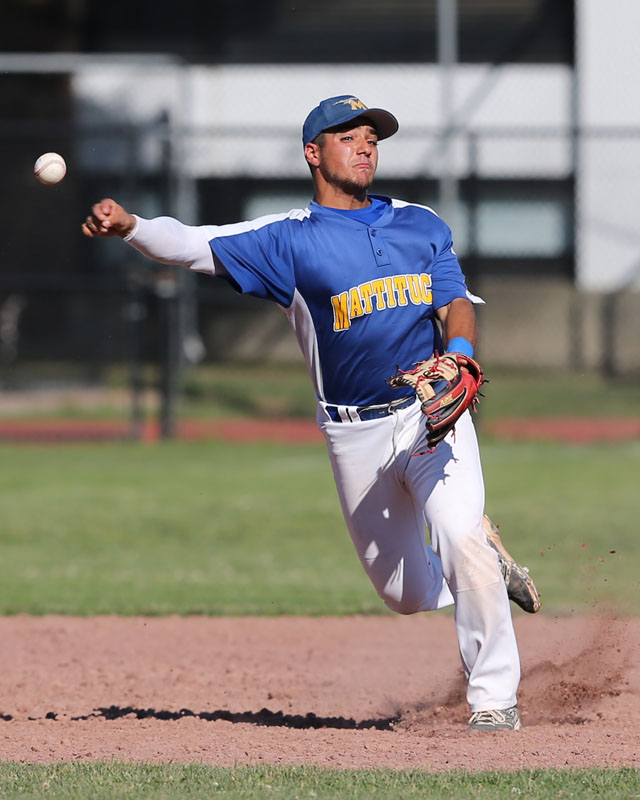 Shortstop Marcos Perivolaris makes a tough throw to first for the out. (Credit: Daniel De Mato)