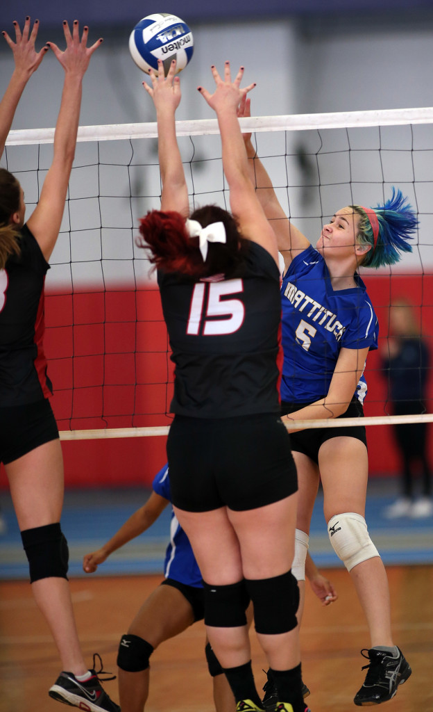 Sophomore outside hitter Kathryn Zaloom goes up for the ball.