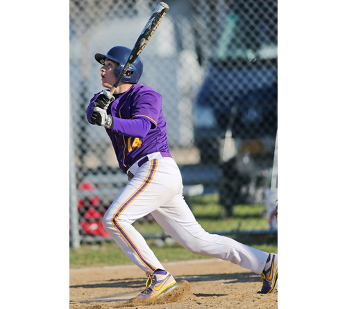 Greenport's Matt Drinkwater following the path of a ball he hit. (Credit: Garret Meade)