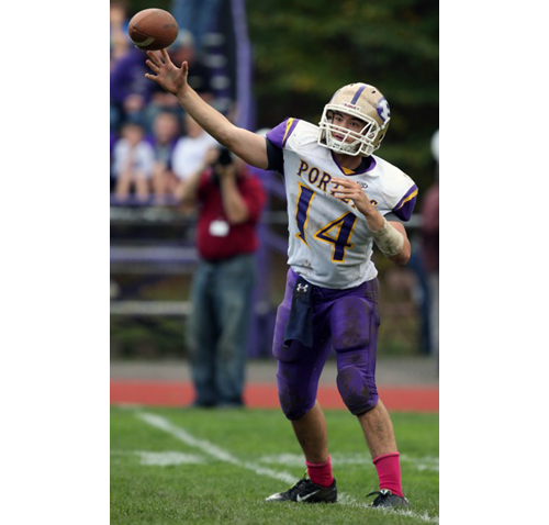 Greenport/Southold/Mattituck quarterback Matt Drinkwater releasing a pass during Saturday's game against Port Jefferson. (Credit: Daniel De Mato)