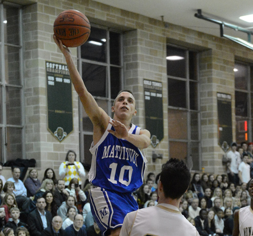 ROBERT O'ROURK PHOTO | Mattituck freshman Joe Tardif scored 10 points for the Tuckers and hit a crucial 3-pointer late in the game.