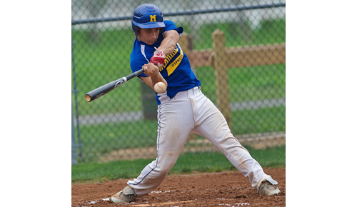 GARRET MEADE PHOTO | Anthony Fedele of the Mattituck Ospreys taking a cut during his team's semifinal win over the Massapequa Cyclones.