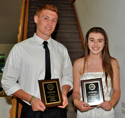 TIM KELLY PHOTO | Chris Baglivi and Shannon Dwyer of Mattituck received plaques for being named athletes of the year.