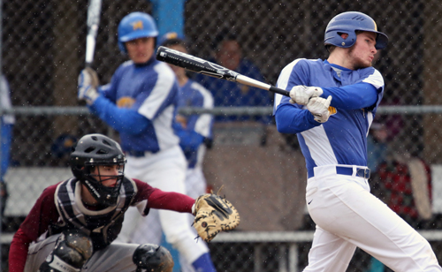 Mattituck's James Nish hits a home run earlier this season. (Credit: Daniel De Mato, file)