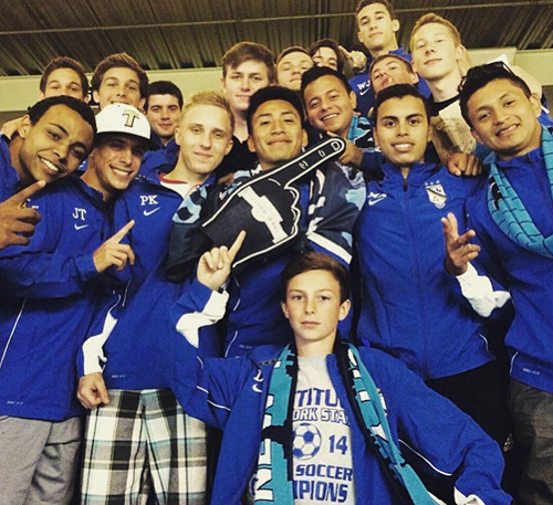 The state champion Mattituck High School boys soccer team enjoying the Yankee Stadium experience on Friday night. (Credit: Courtesy Photo)