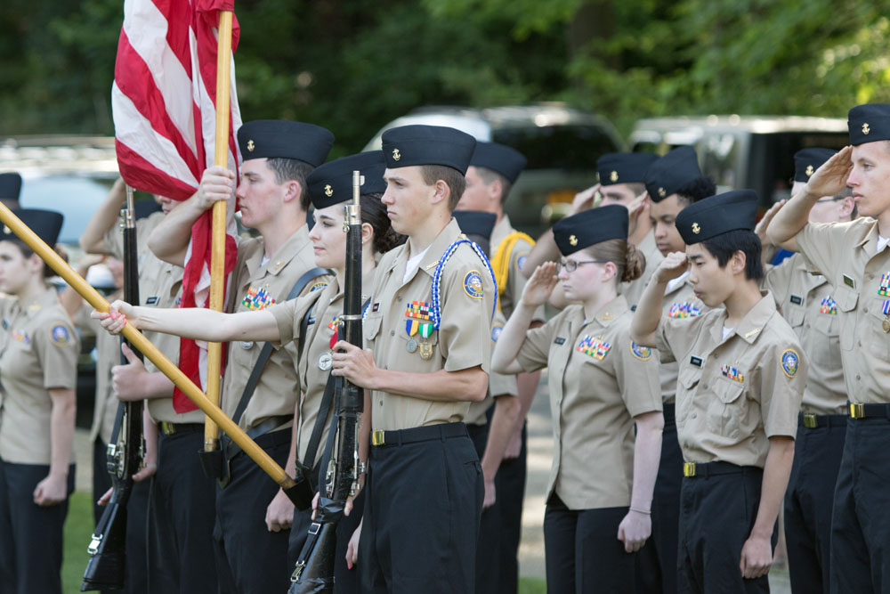 The Mattituck Fire Department held a ceremony at the war memorial at Pike Street and Wickham Avenue. (Credit: Katharine Schroeder)
