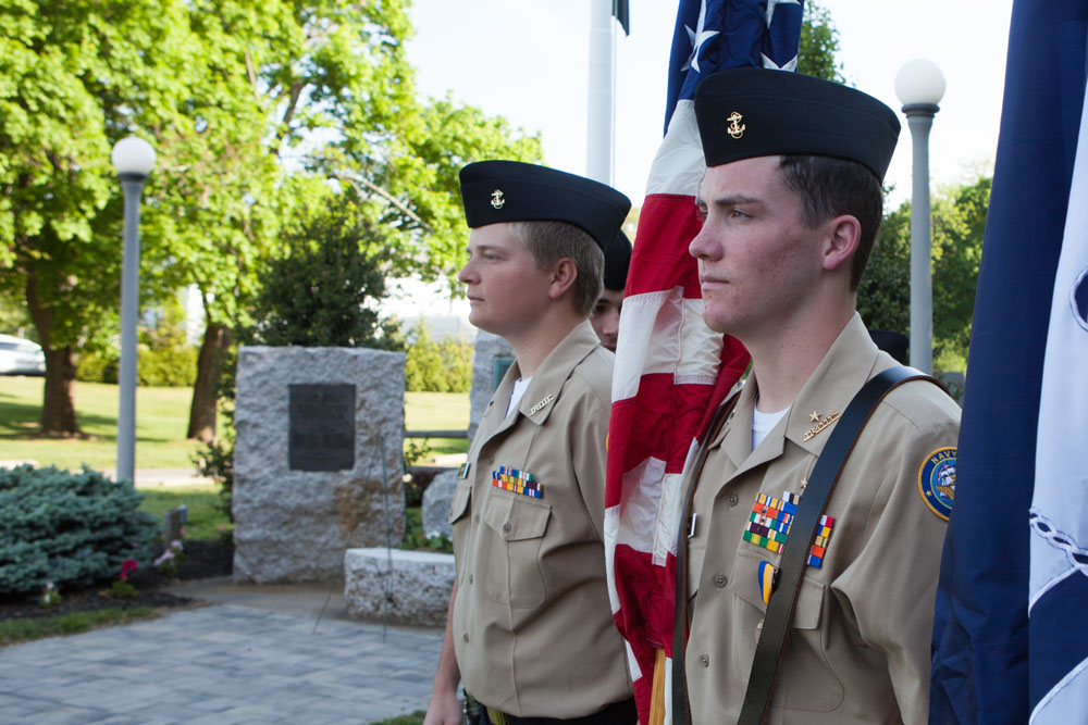 The Mattituck Fire Department held a ceremony at the war memorial at Pike Street and Wickham Avenue. (Credit: Katharine Schroeder)