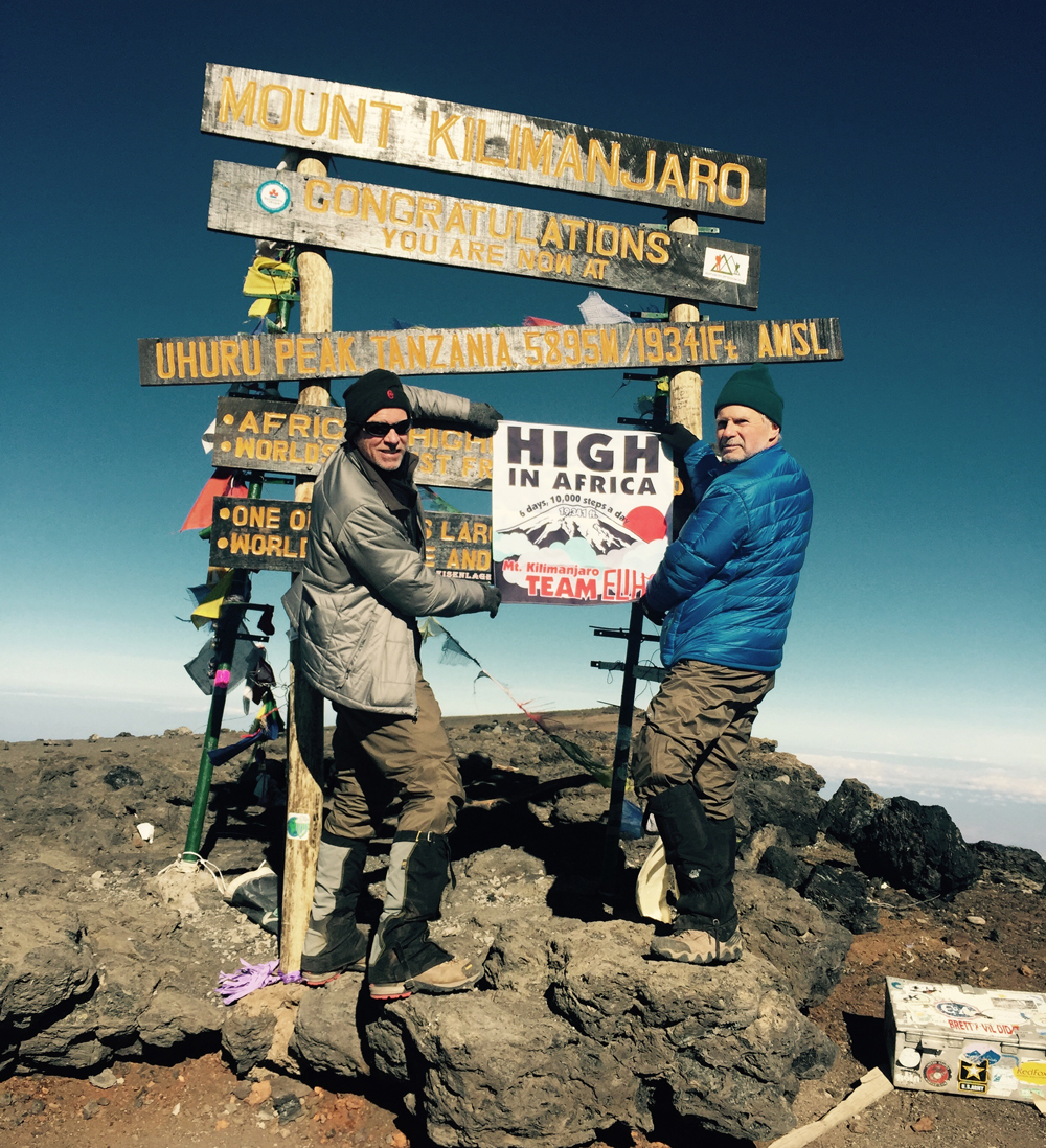 Eastern Long Island Hospital's Paul Connor, president and CEO and Dr. Anthony Mitarotondo, chief of radiology at the top of Mt. Kilimanjaro. (Credit: Courtesy Photo)
