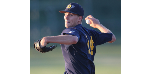 Jake Cousins of the North Fork Ospreys started a stretch in which North pitchers retired 12 straight South batters. (Credit: Garret Meade)