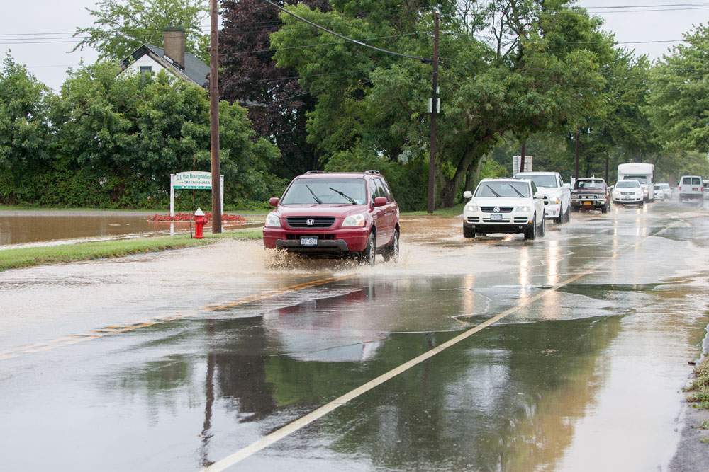 Flooded road near Raphael Vineyard in Peconic. (Credit: Katharine Schroeder)