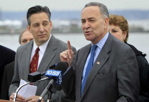 JOHN DUNN FILE PHOTO | Senator Charles Schumer at a news conference in Port Washington.