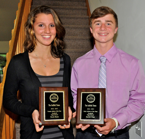TIM KELLY PHOTO | Southold High School seniors Nicole Busso and David O'Day were among the recipients of Times/Review Newsgroup's athlete of the year awards.