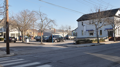 The former Greenport Opera House was demolished in 1956. It's now a Chase Bank parking lot. (Credit: Rachel Young)