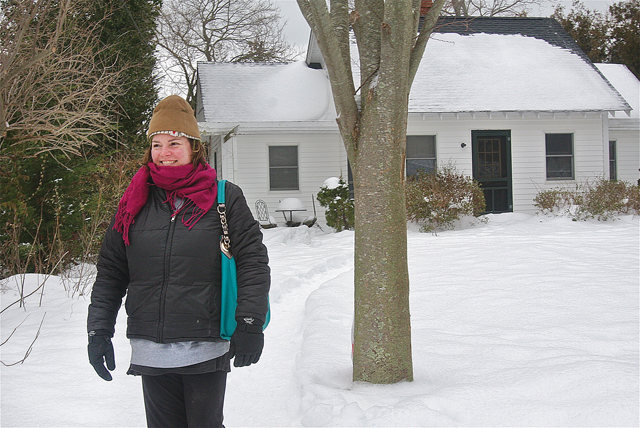 Constance Riley in front of her mother’s home on Rogers Road which was nicknamed the ‘berry garden” house. (Credit: Barbaraellen Koch)