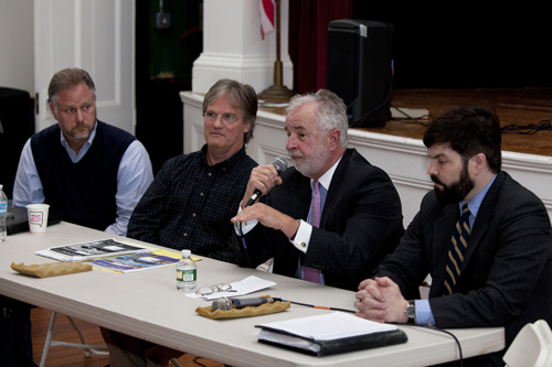 KATHARINE SCHROEDER FILE PHOTO | Tim Bishop, holding microphone, will introduce legislation regarding Plum Island next week.