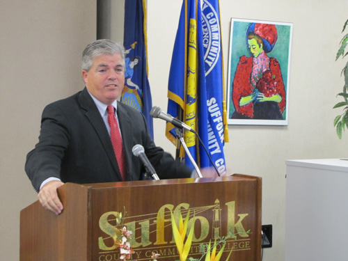 TIM GANNON PHOTO | Steve Bellone at Monday's breakfast in Riverhead.