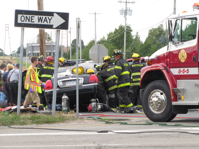 Fire crews on scene of Saturday’s accident. (Credit: Tim Gannon)