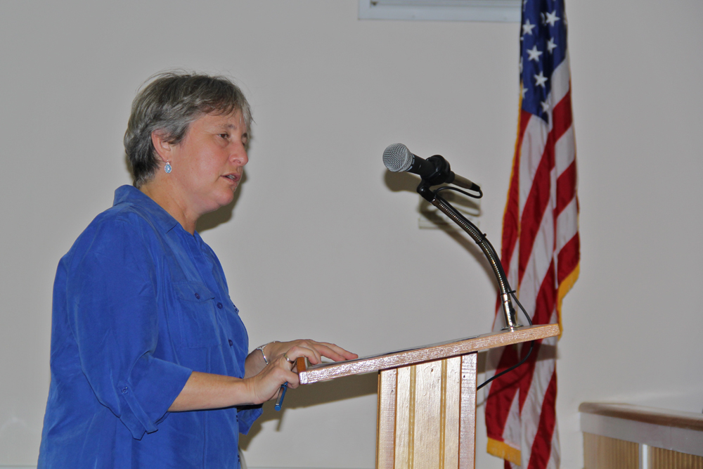 Southold land preservation coordinator Melissa Spiro thanked the Sinatra Family of East Marion for their donation during Tuesday's board meeting. (Credit: Carrie Miller)