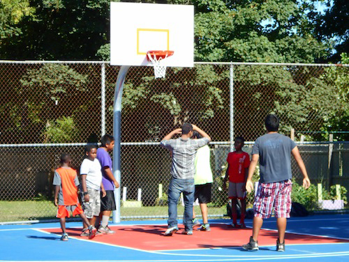 The Third Street basketball court was resurfaced in August. (Cyndi Murray photo)